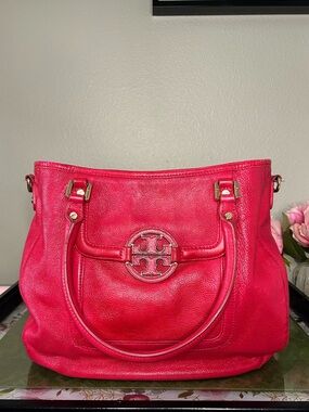Tory Burch Red/ Hot Pink Shoulder Bag w/ Removable Adjustable Strap & Medallion